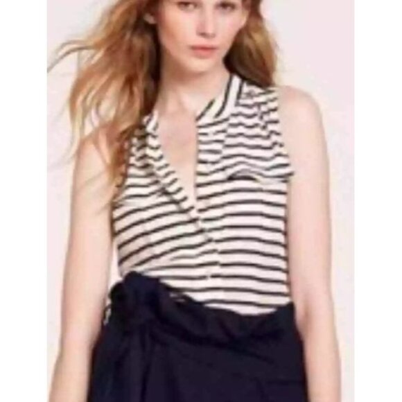 J. Crew Womens Silk blue White Stripe Elodie print sleeveless size 6 Preppy - Picture 1 of 5